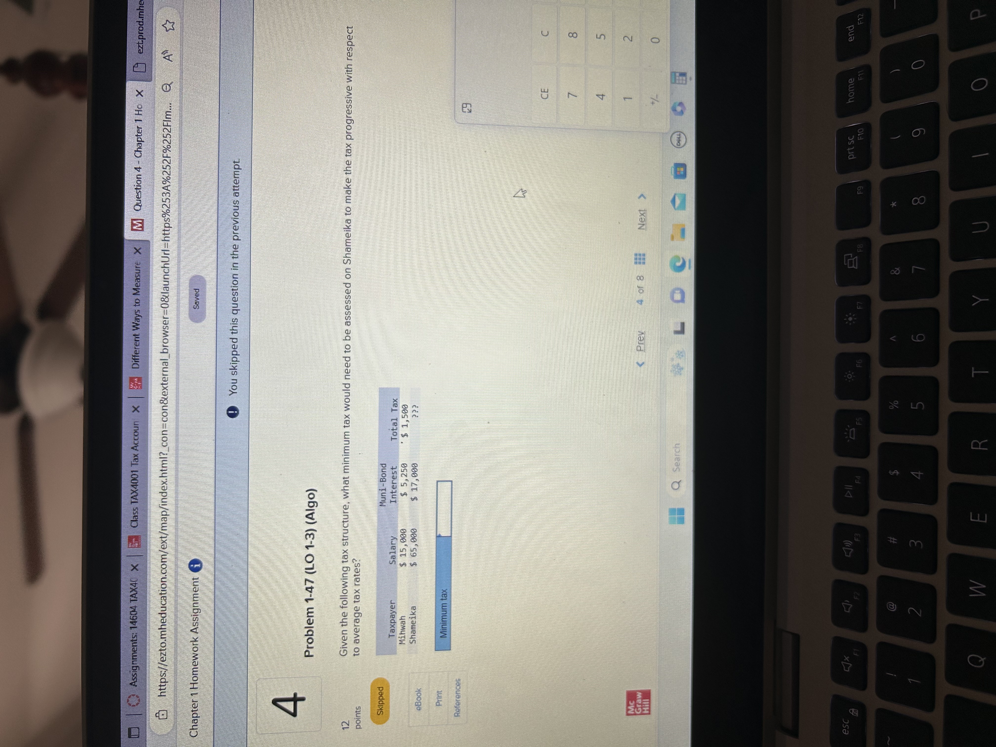 Given the following tax structure, what minimum