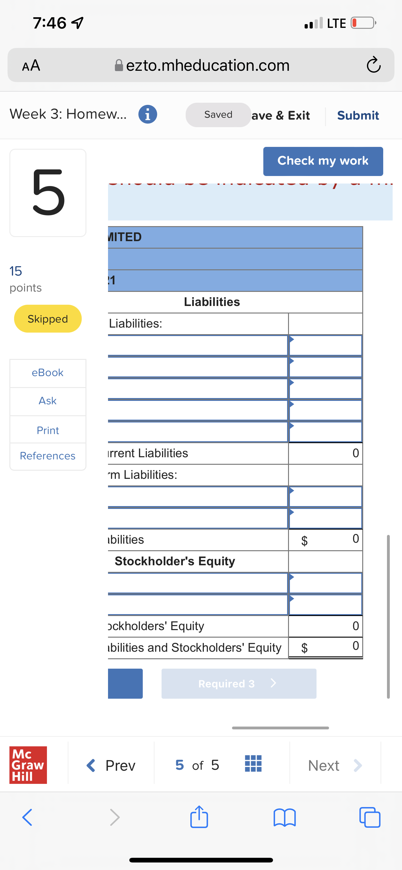 7:46 9 . LTE O AA ezto.mheducation.com C Week 3: