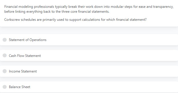 Financial modeling professionals typically break