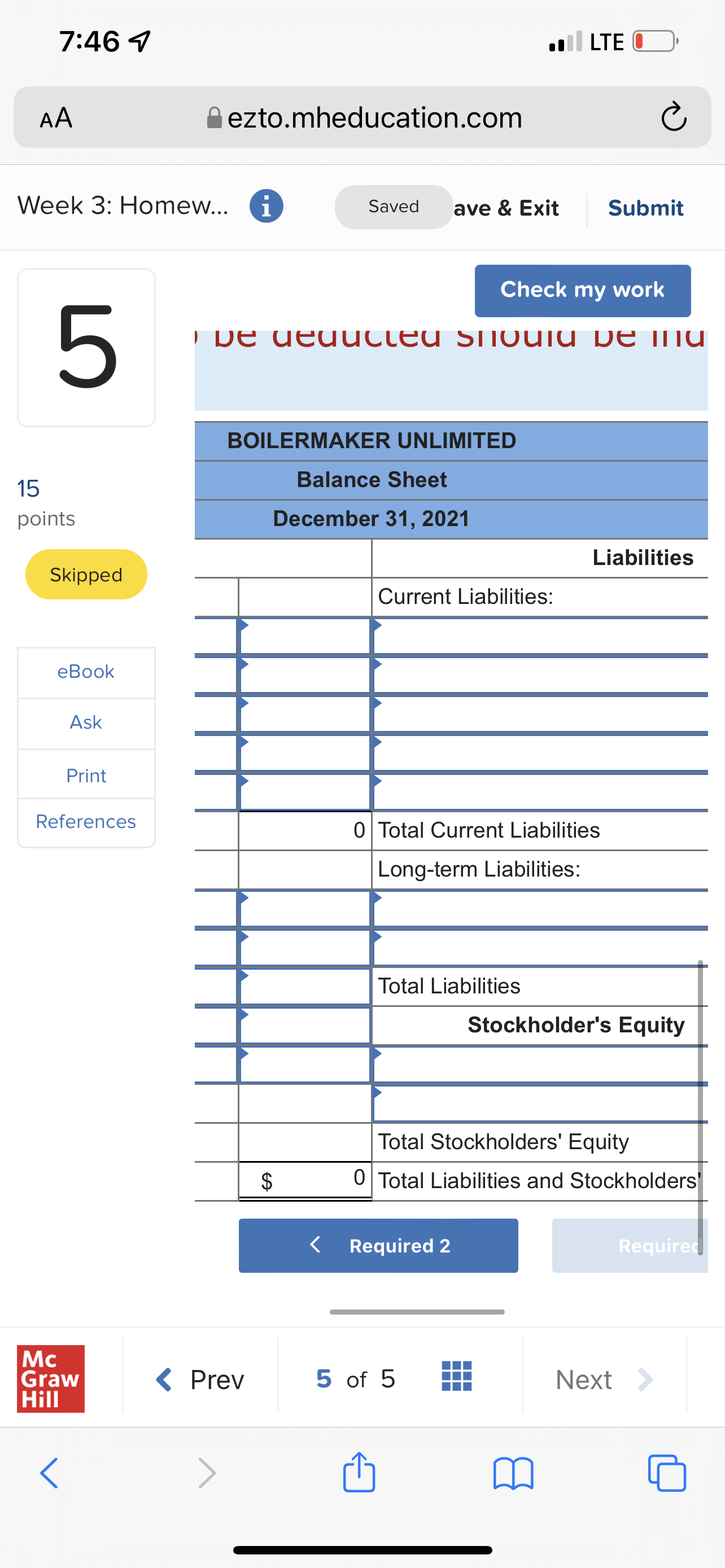 7:46 9 . LTE O AA ezto.mheducation.com C Week 3: