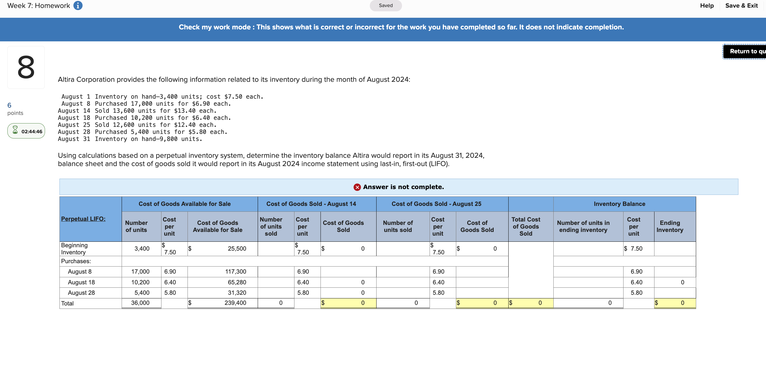 Week 7 : Homework i Help Save \ & Exit Check my