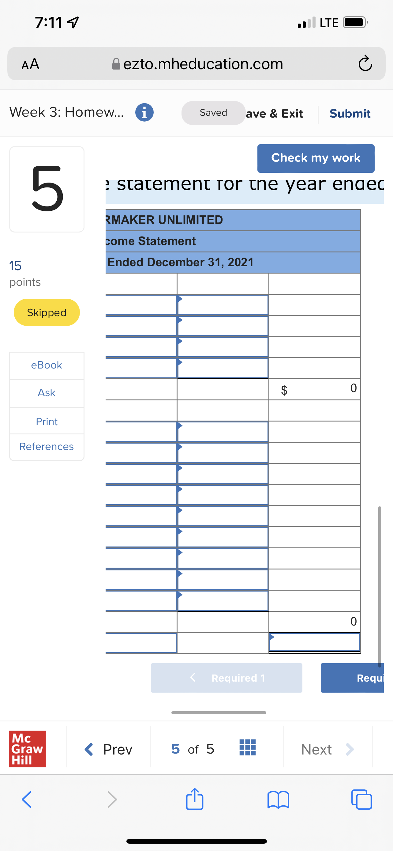7:46 9 . LTE O AA ezto.mheducation.com C Week 3:
