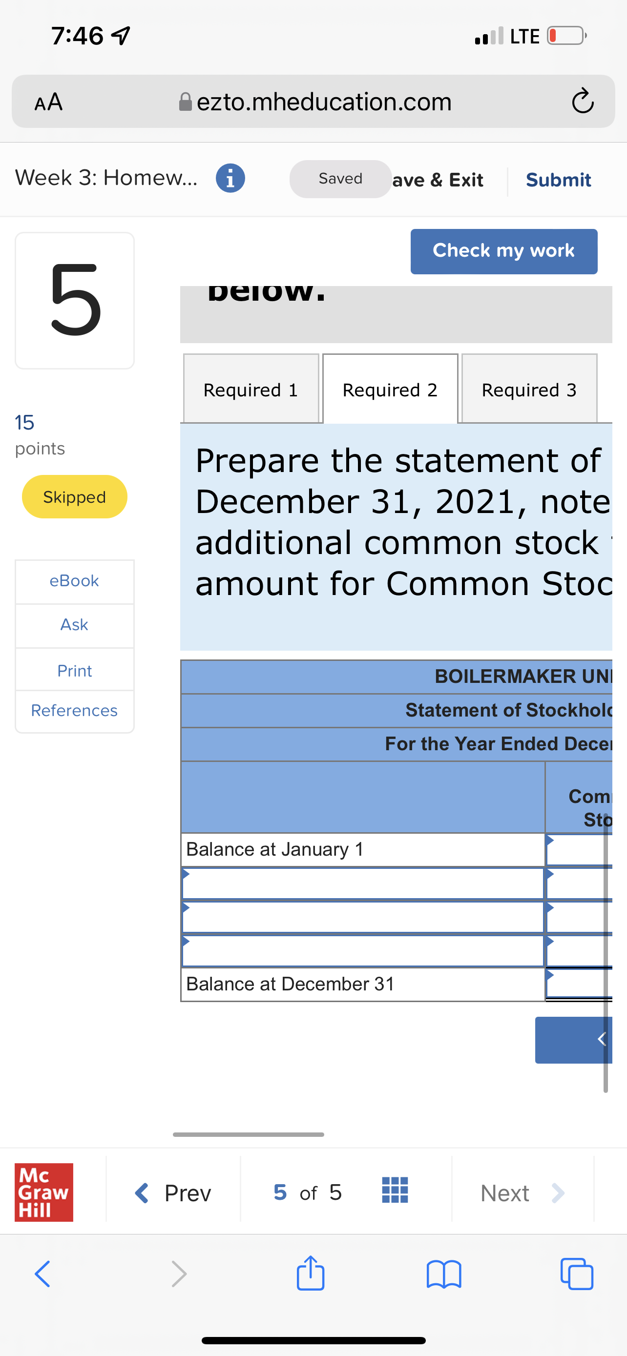 7:46 9 . LTE O AA ezto.mheducation.com C Week 3: