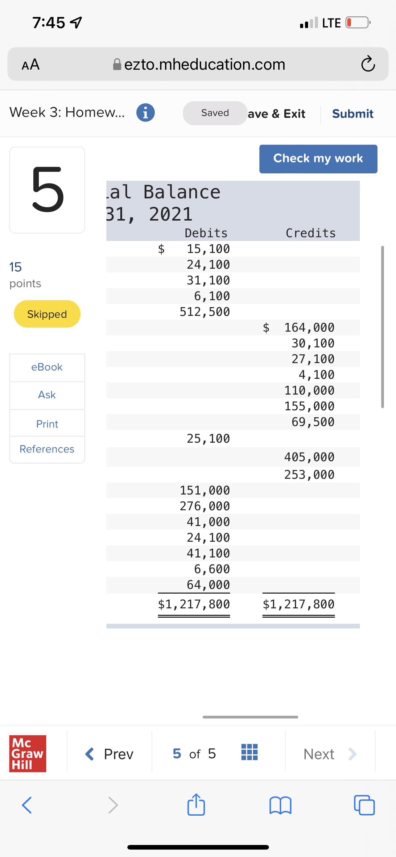 7:46 9 . LTE O AA ezto.mheducation.com C Week 3: