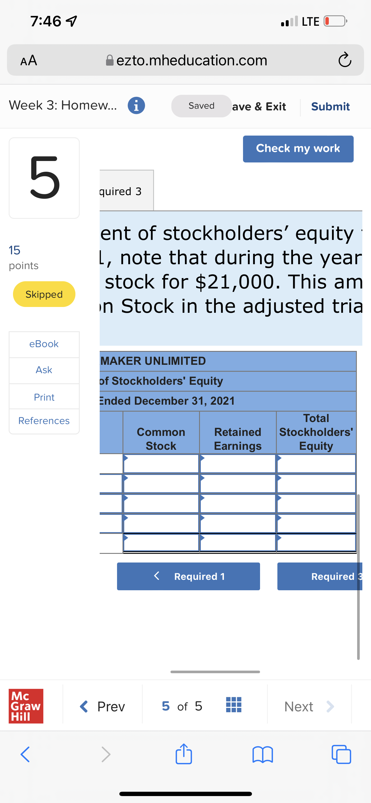 7:46 9 . LTE O AA ezto.mheducation.com C Week 3: