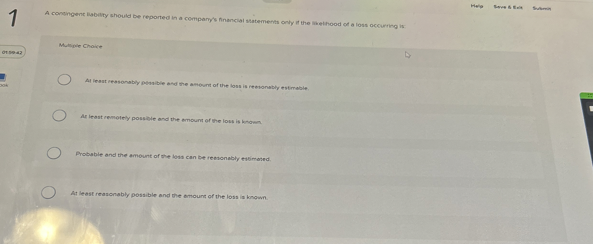 Help Save & Exit Submit A contingent liability