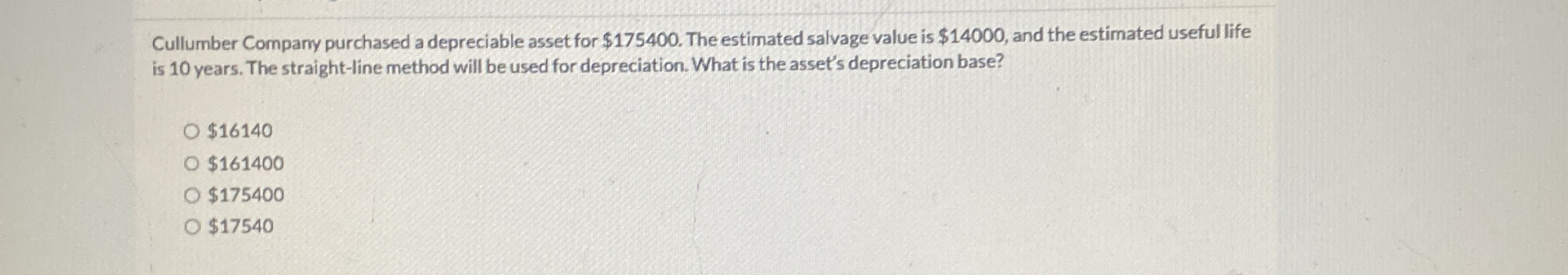 Cullumber Compary purchased a depreciable asset