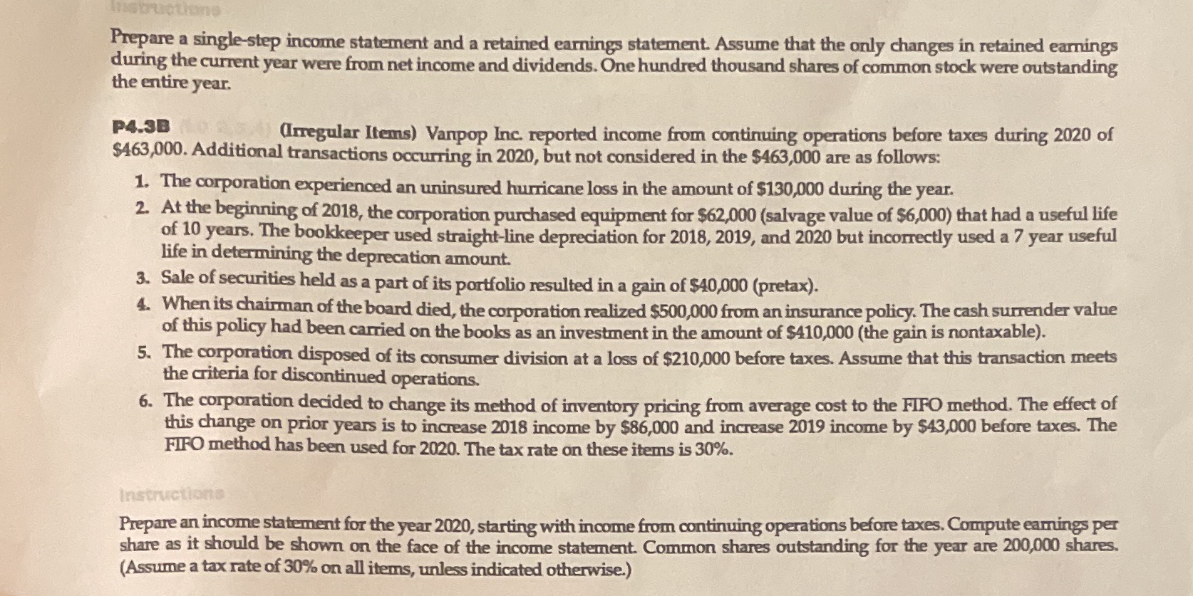 Prepare a single-step income statement and a