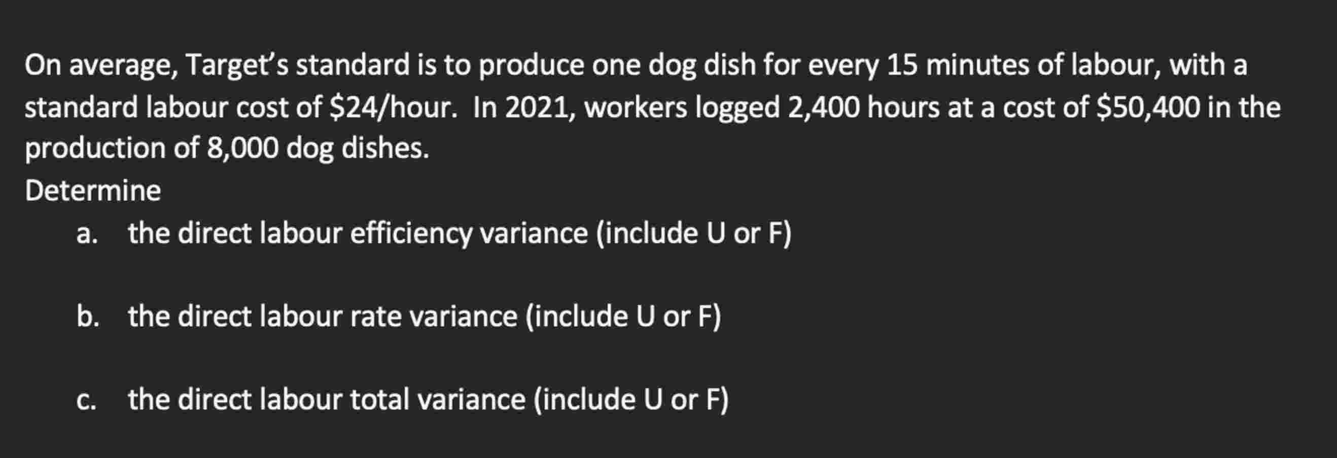 On average, Target's standard is to produce one
