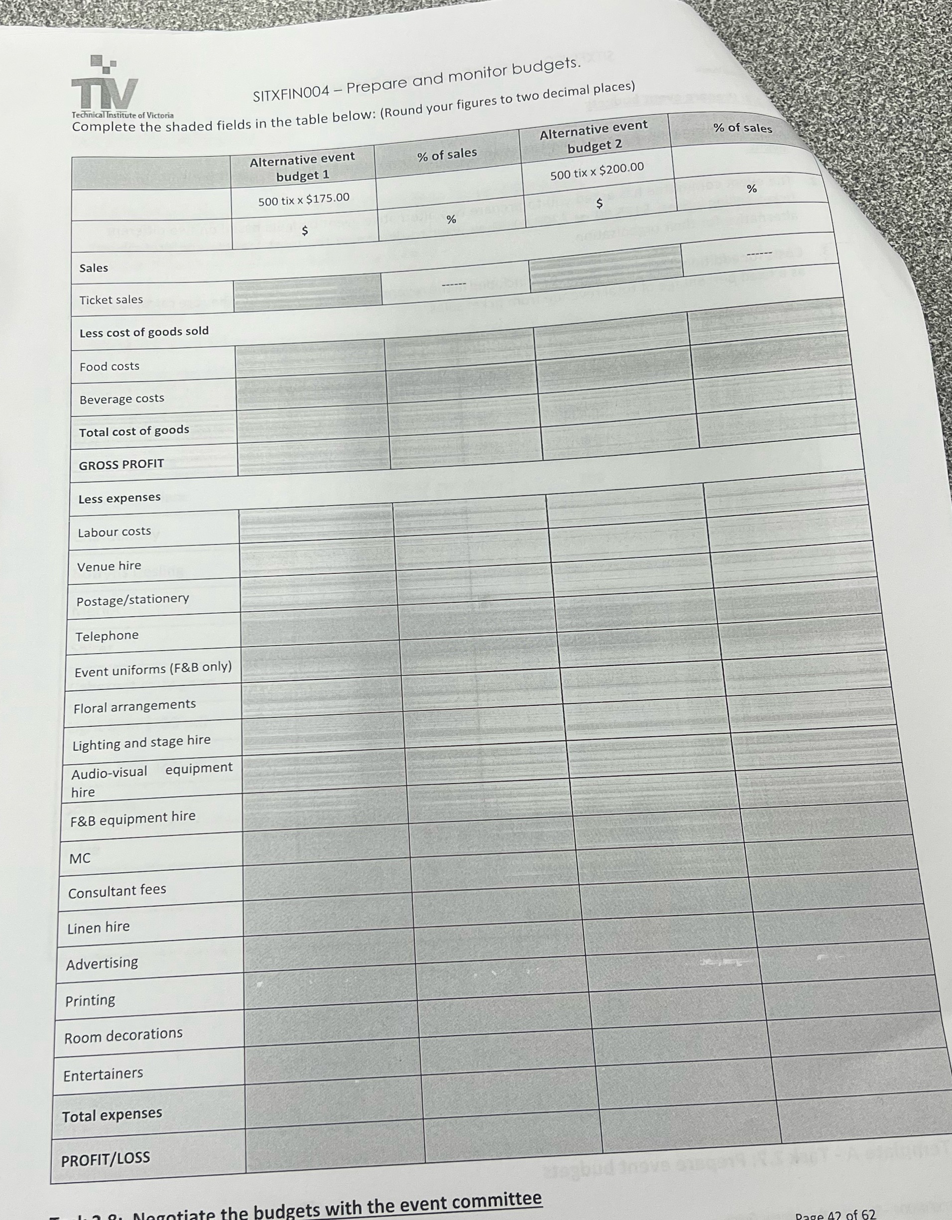 TV SITXFINO04 - Prepare and monitor budgets.