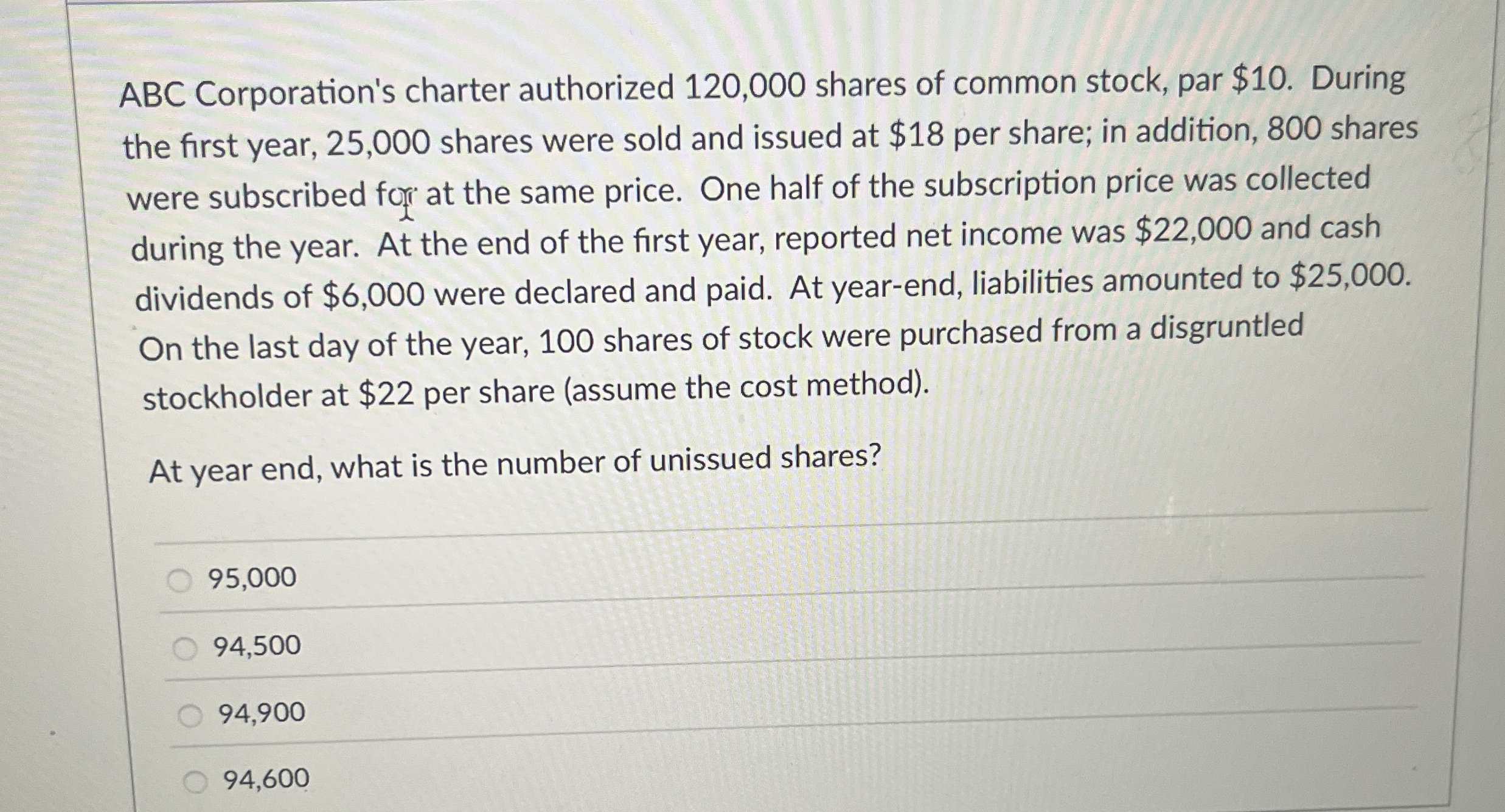 ABC Corporation's charter authorized 1 2 0 , 0 0