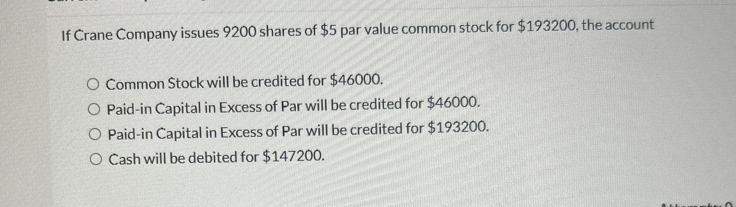 If Crane Company issues 9 2 0 0 shares of $ 5 par