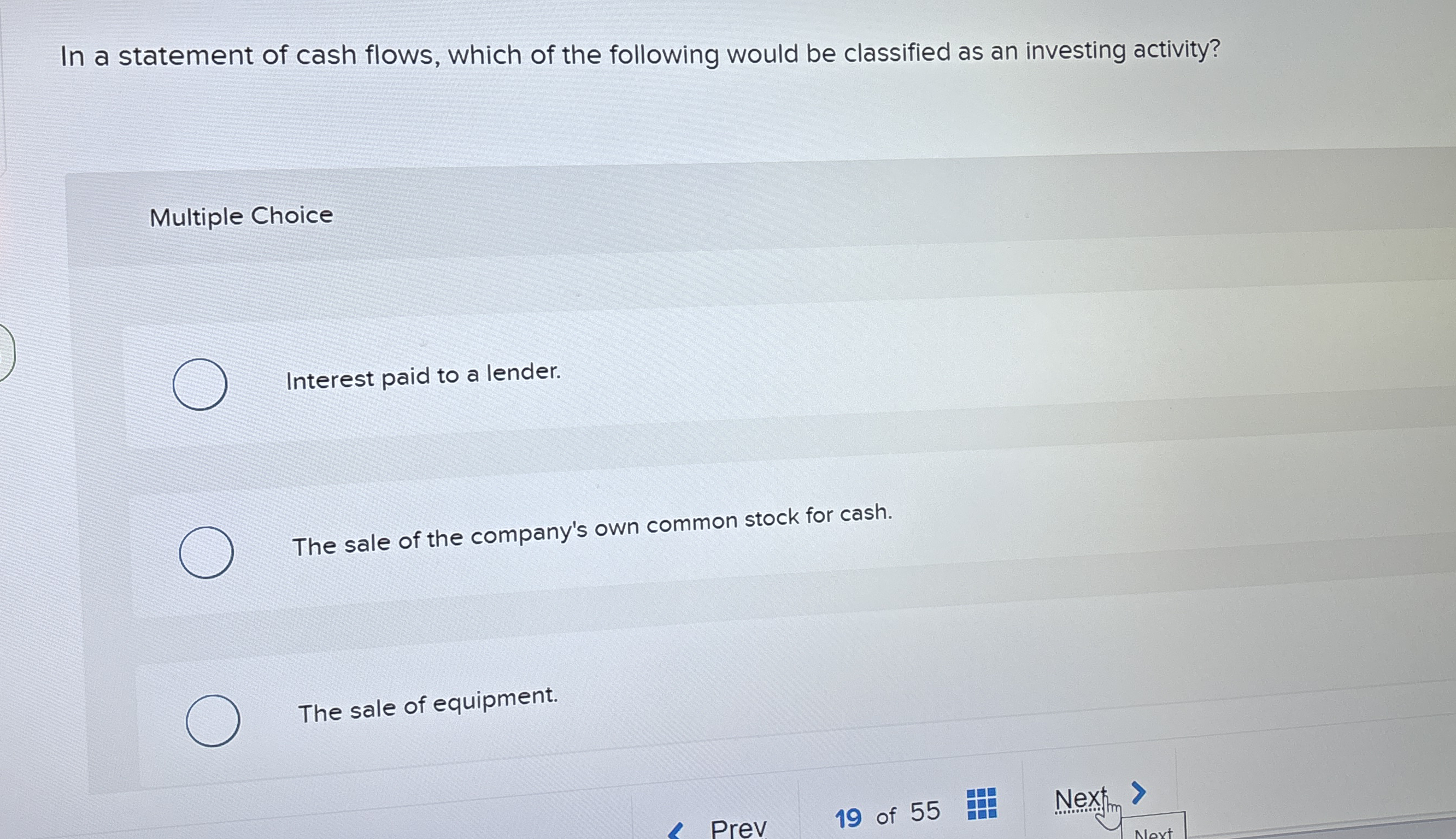 In a statement of cash flows, which of the