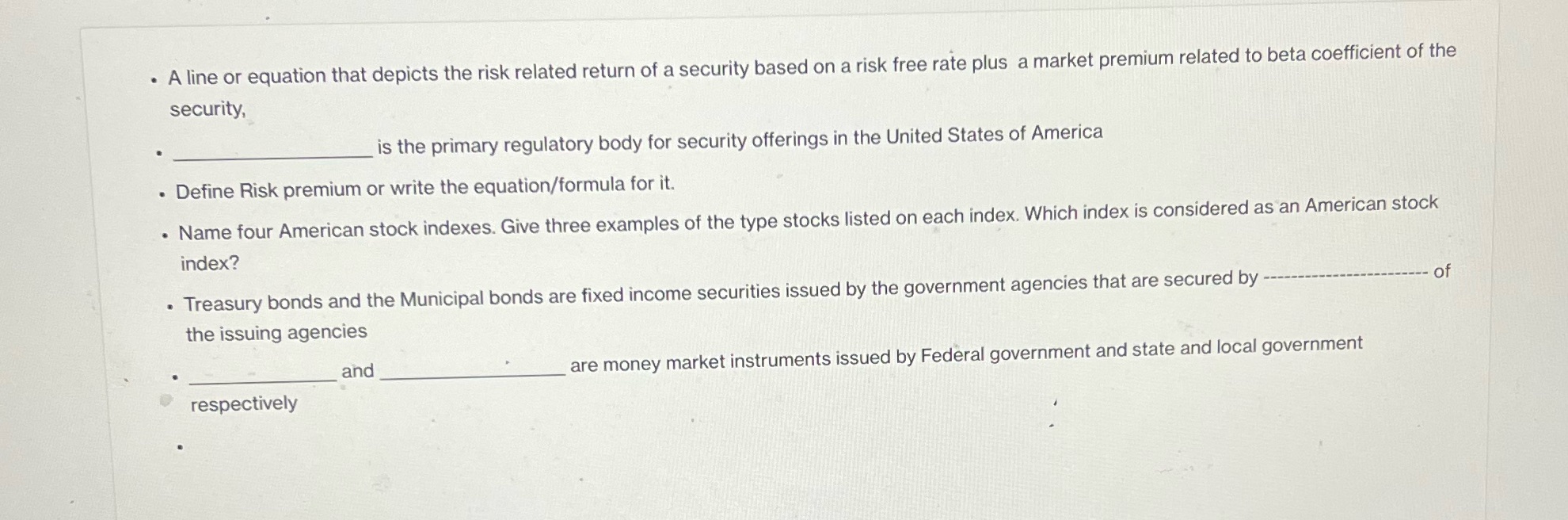 . A line or equation that depicts the risk