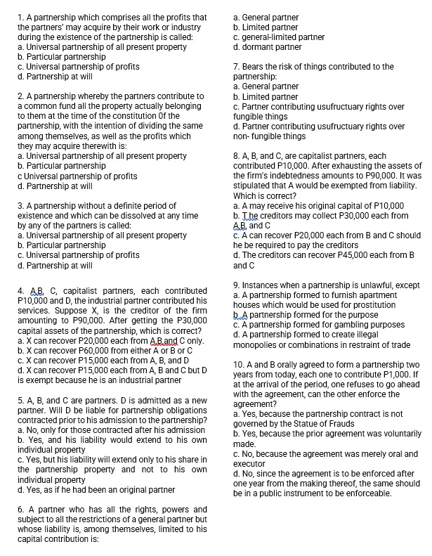 1. A partnership which comprises all the profits