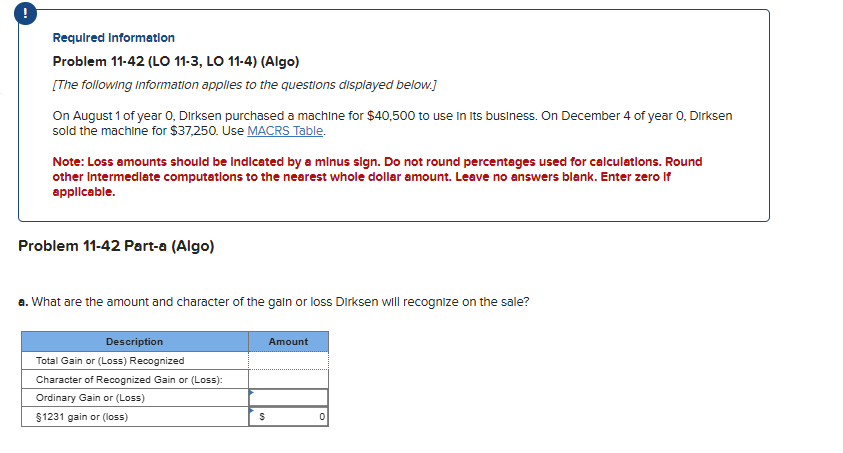 Required Information Problem 1 1 - 4 2 ( LO 1 1 -