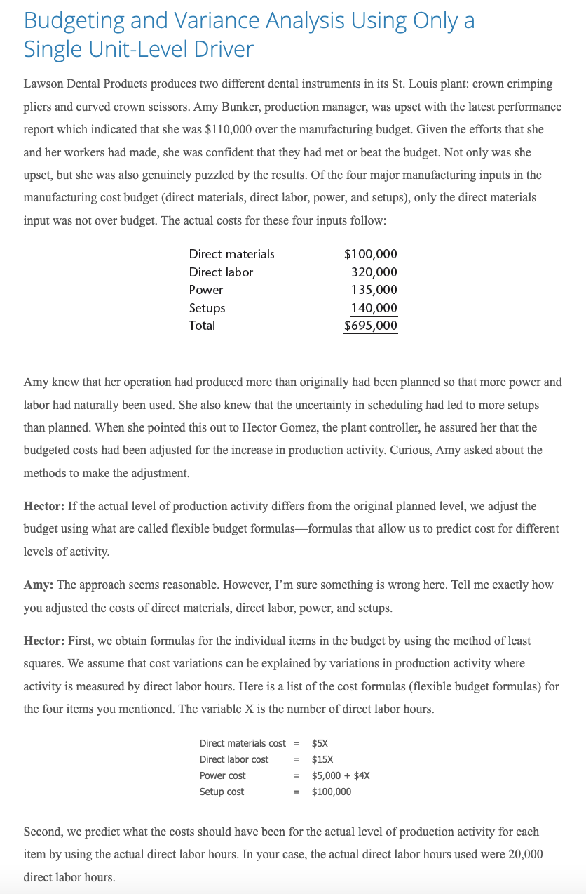 Budgeting and Variance Analysis Using Only a
