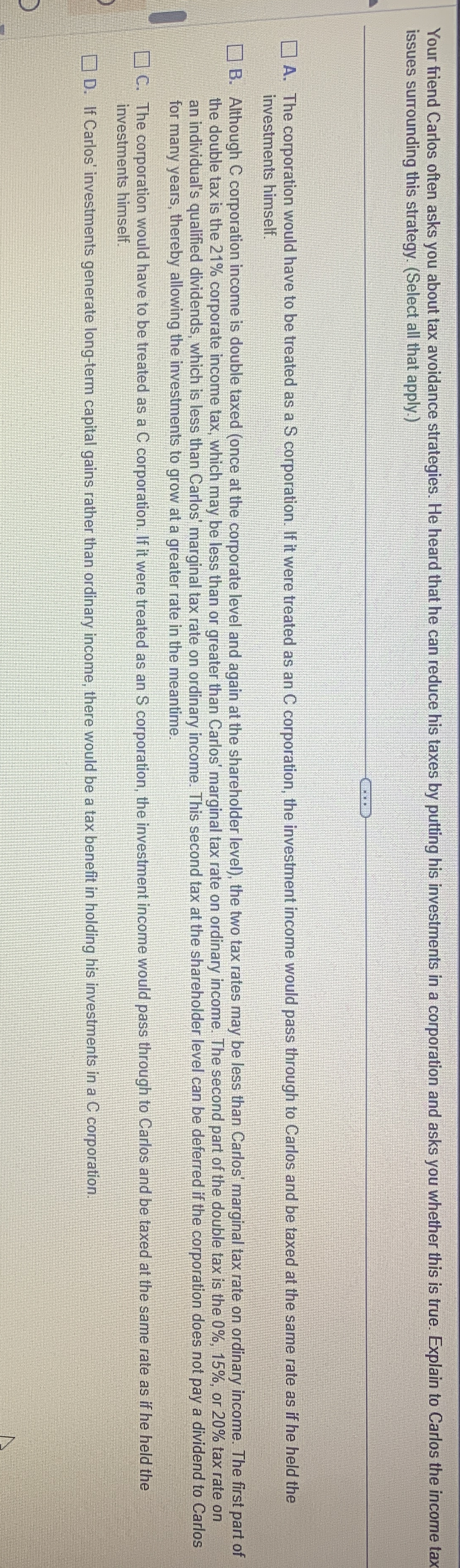 Your friend Carlos often asks you about tax