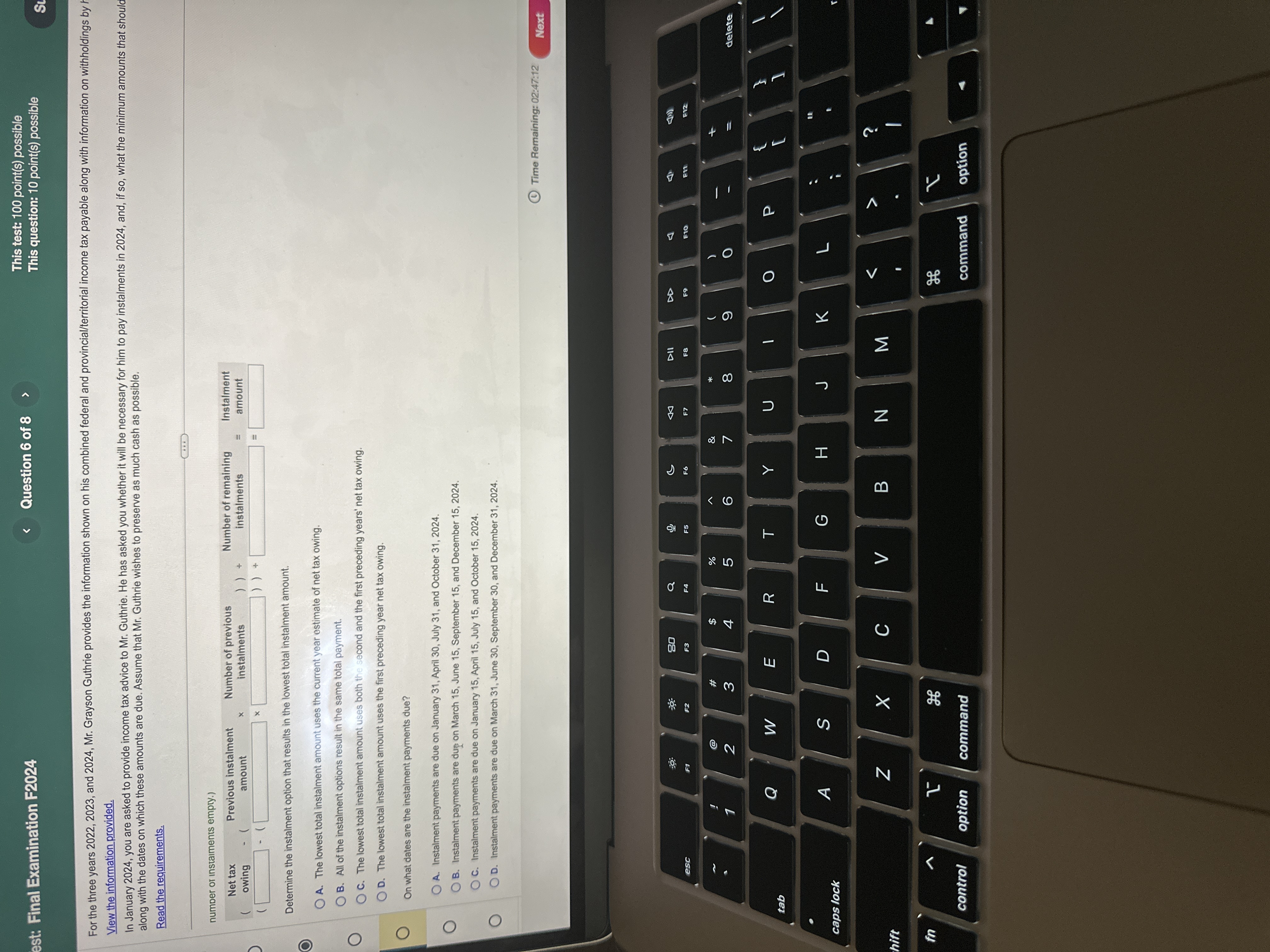 This test: 100 point(s) possible Test: Final