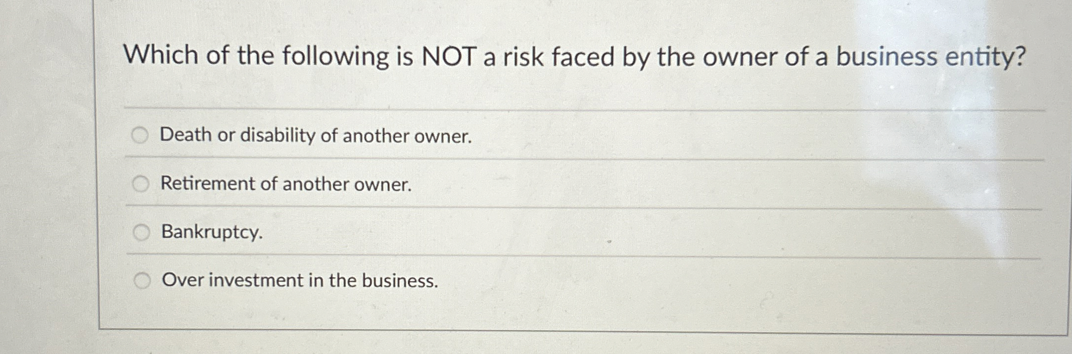 Which of the following is NOT a risk faced by the