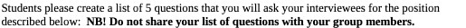 Students please create a list of 5 questions that