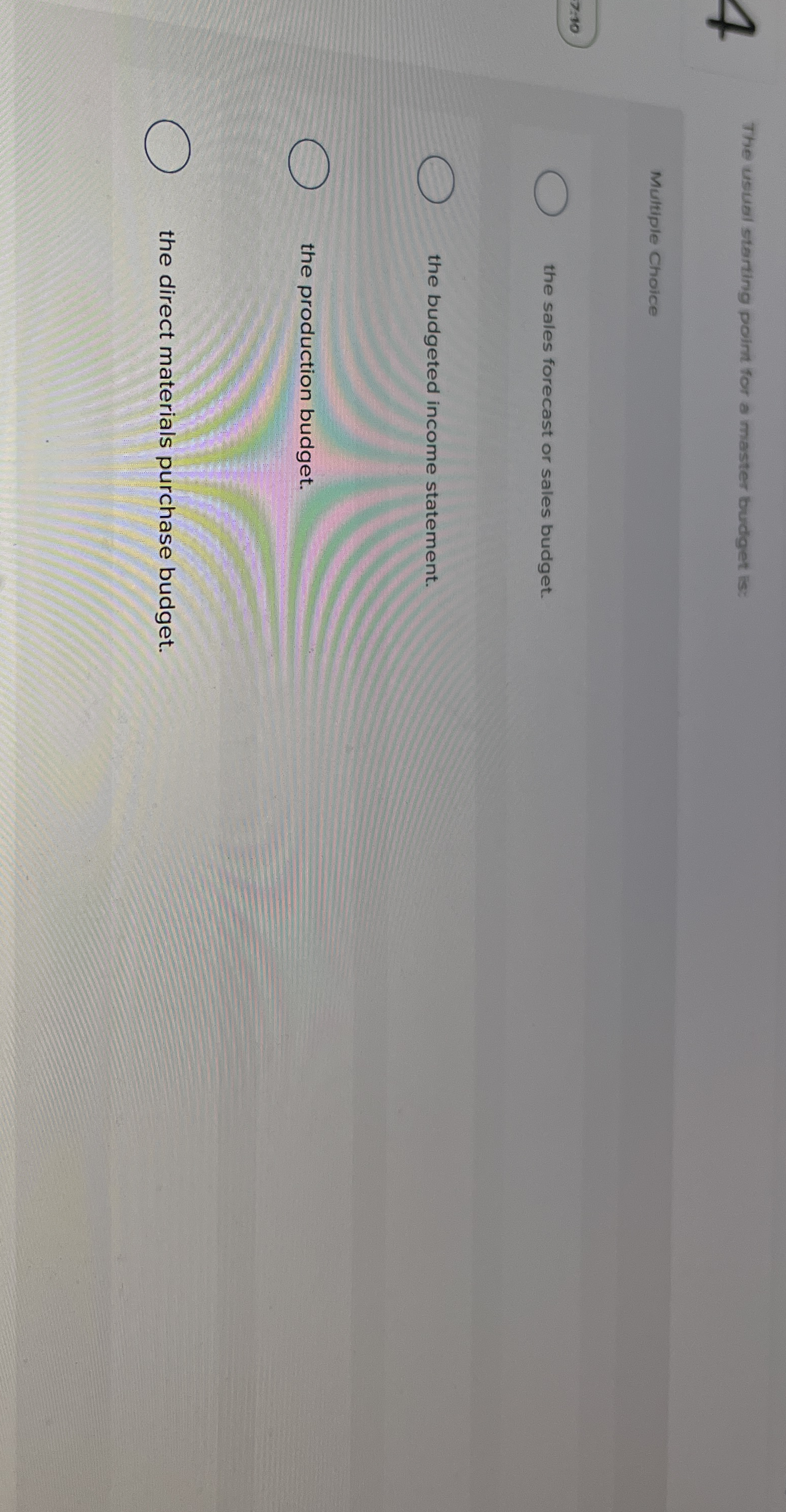 The usual starting point for a master budget is: