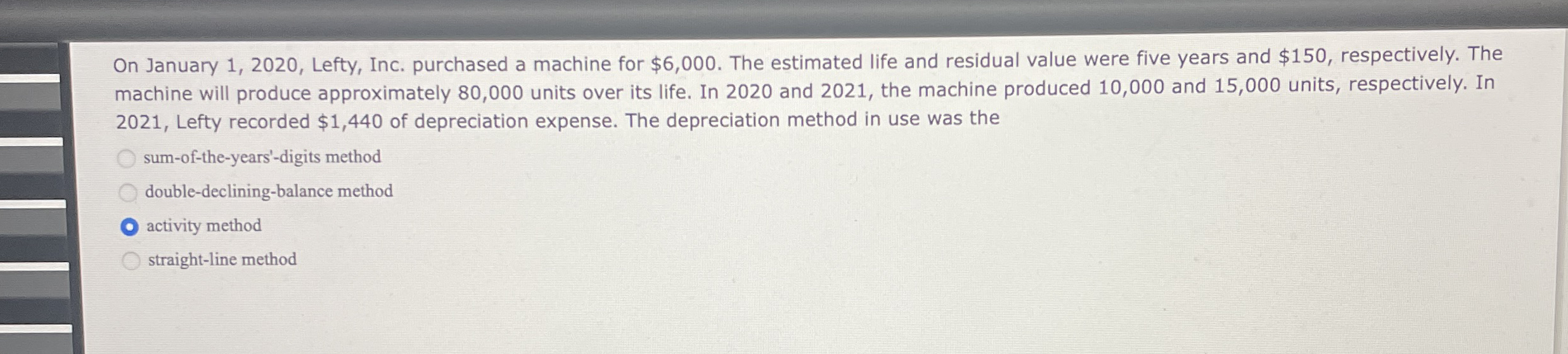 On January 1 , 2 0 2 0 , Lefty, Inc. purchased a