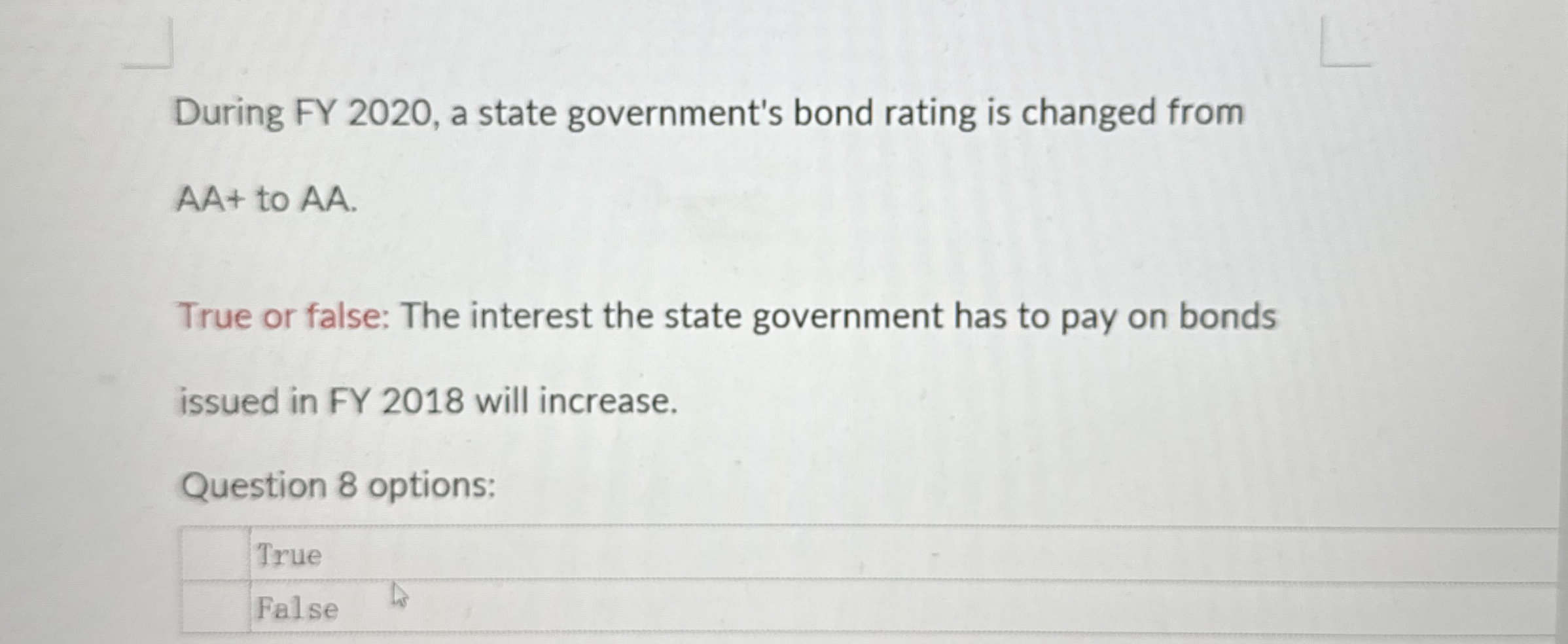 During FY 2 0 2 0 , a state government's bond