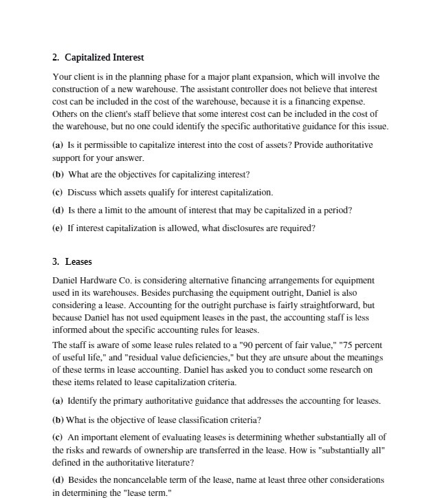 2. Capitalized Interest Your client is in the