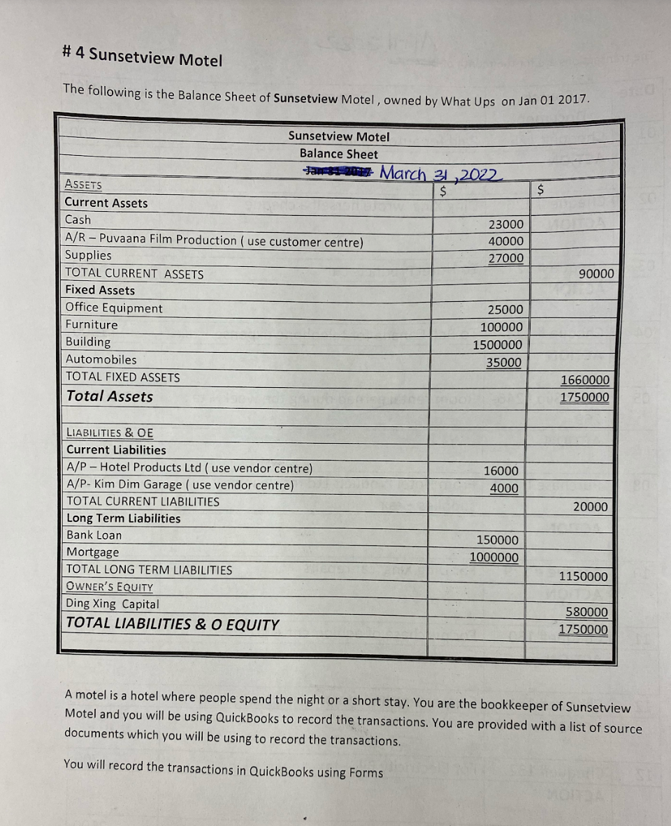 Using quick books record this 1. Opening Trial