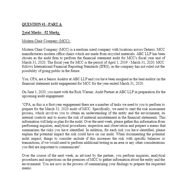 QUESTION #1 - PART A Total Marks - 52 Marks