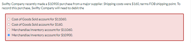 Swifty Company recently made a $10900 purchase