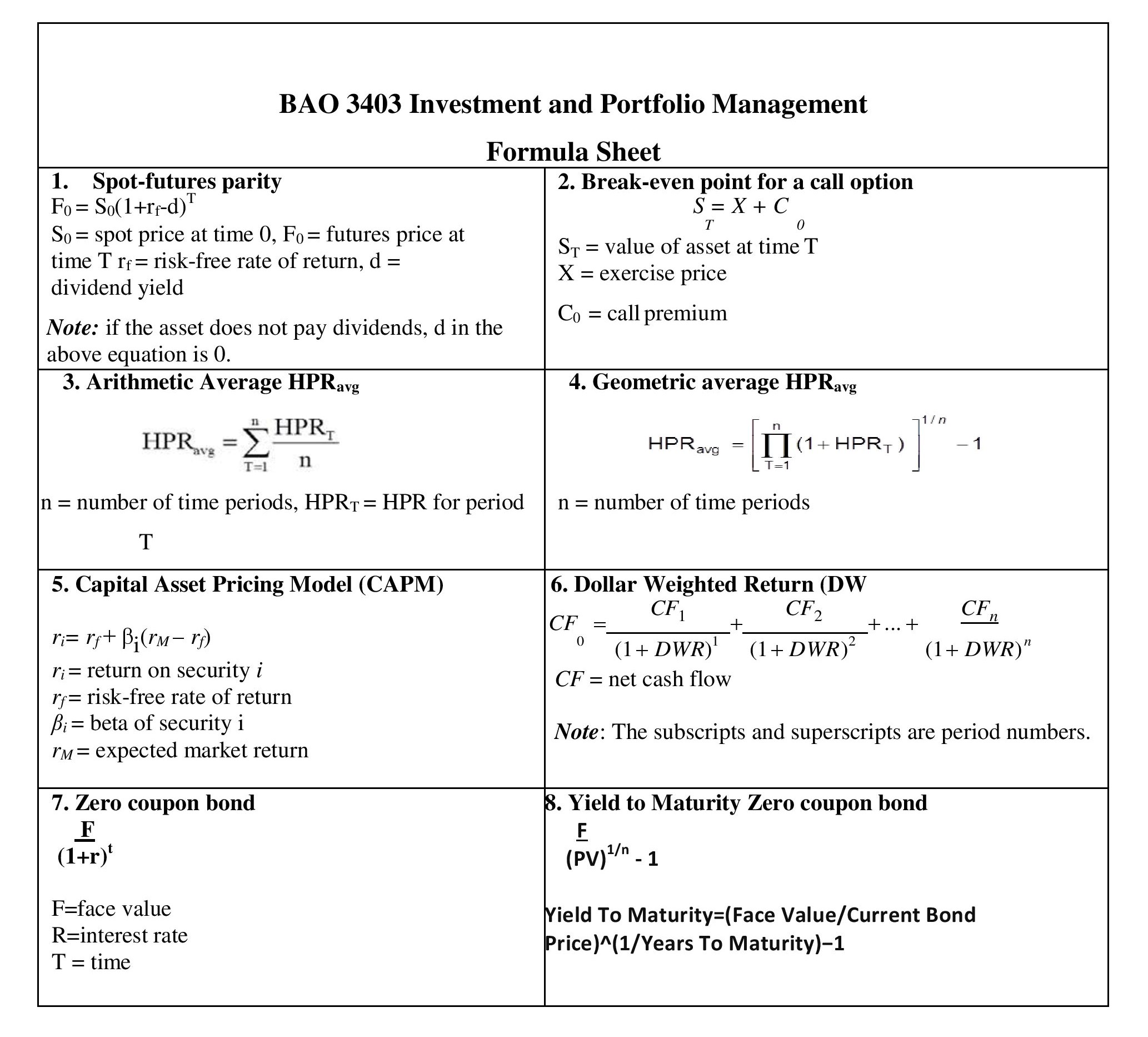 BAO 3403 Investment and Portfolio Management