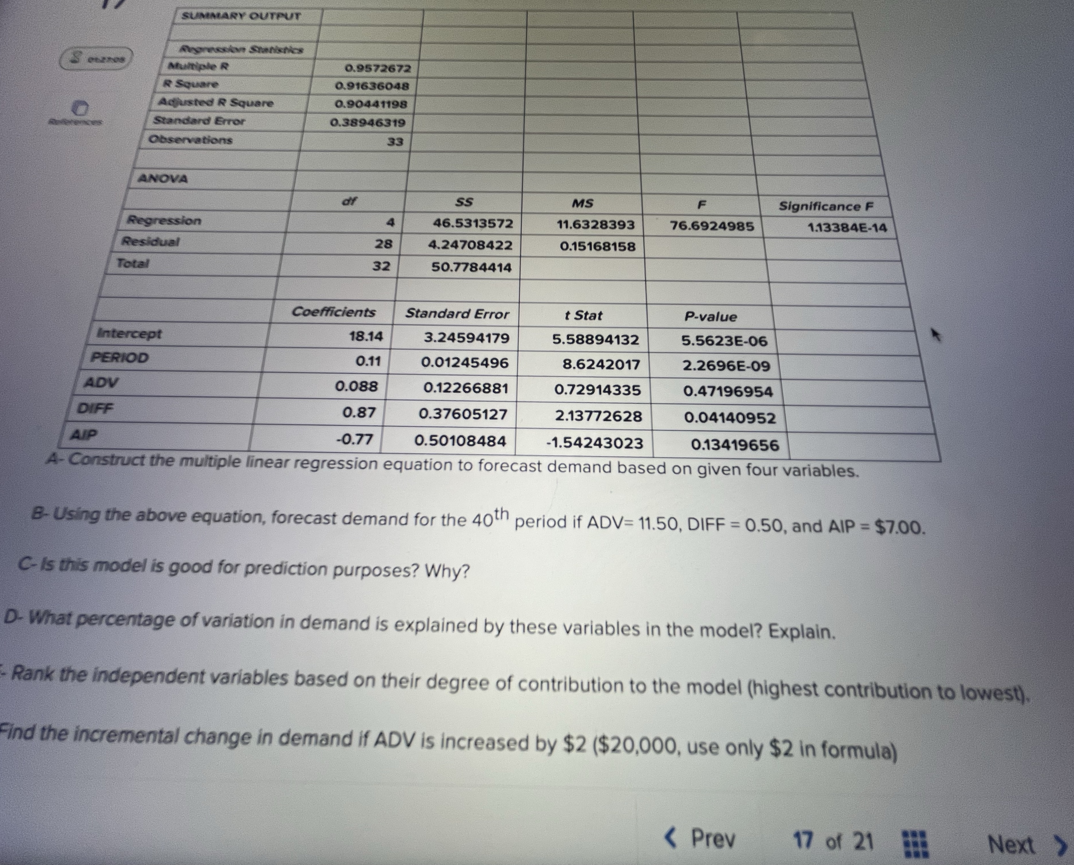 Consider the following Multiple linear regression
