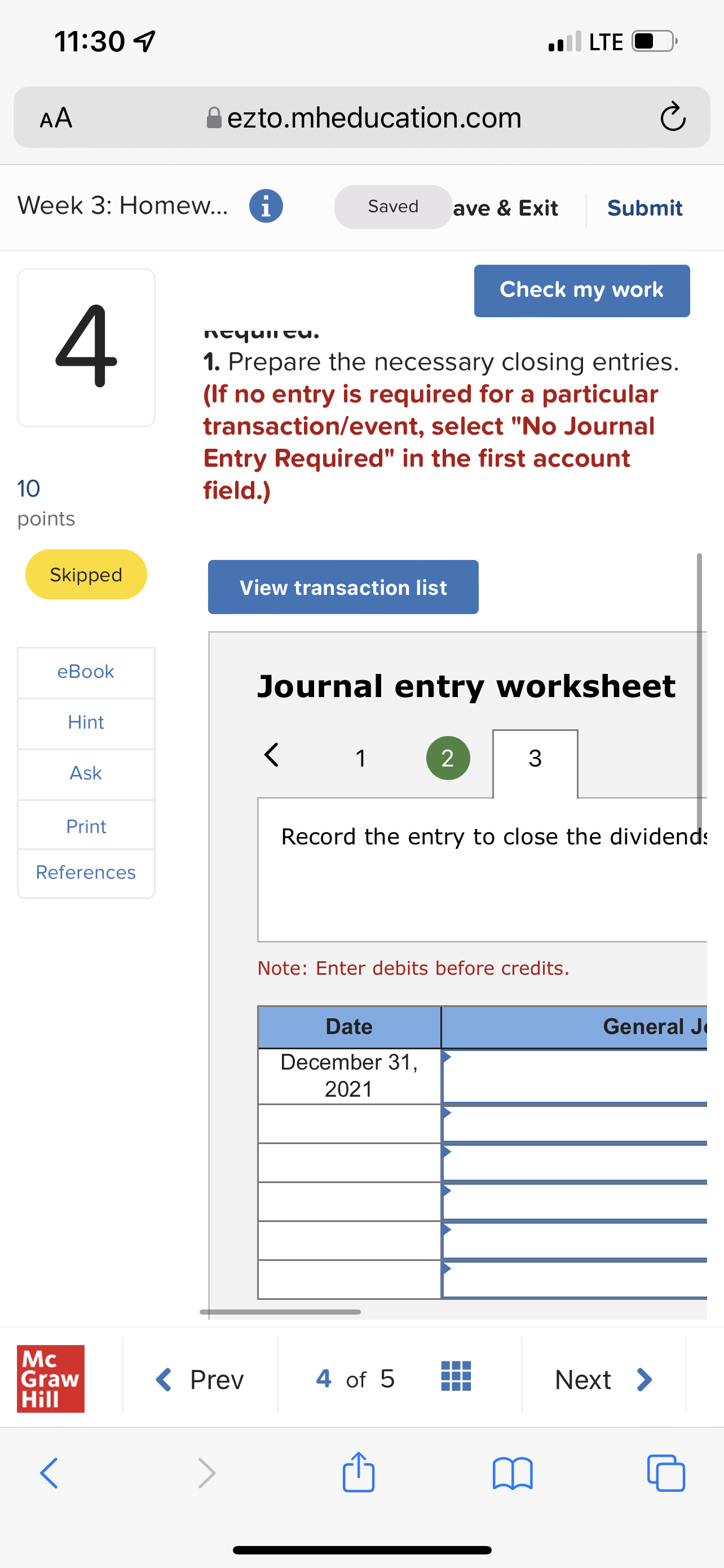 11:30 7 . LTE AA ezto.mheducation.com C Week 3: