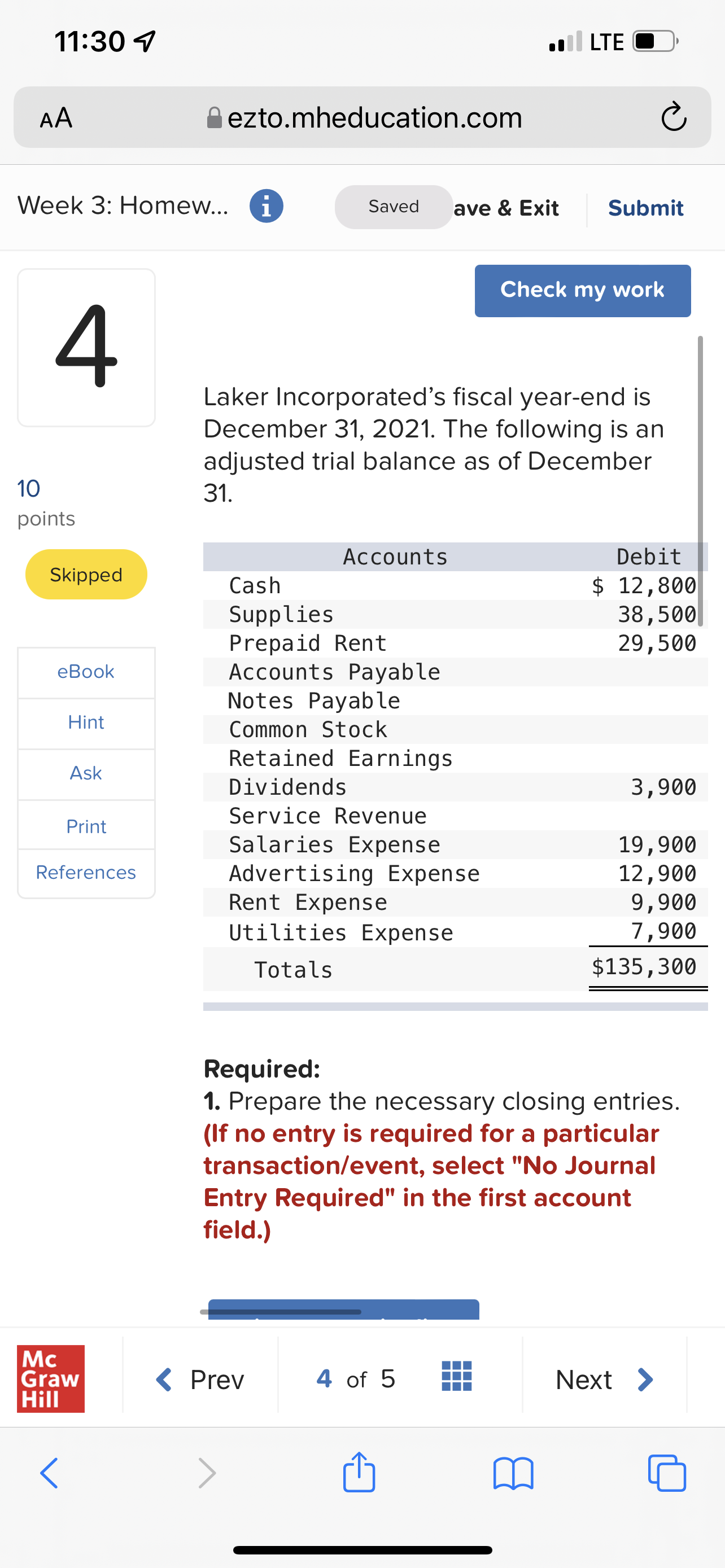 11:30 7 . LTE AA ezto.mheducation.com C Week 3: