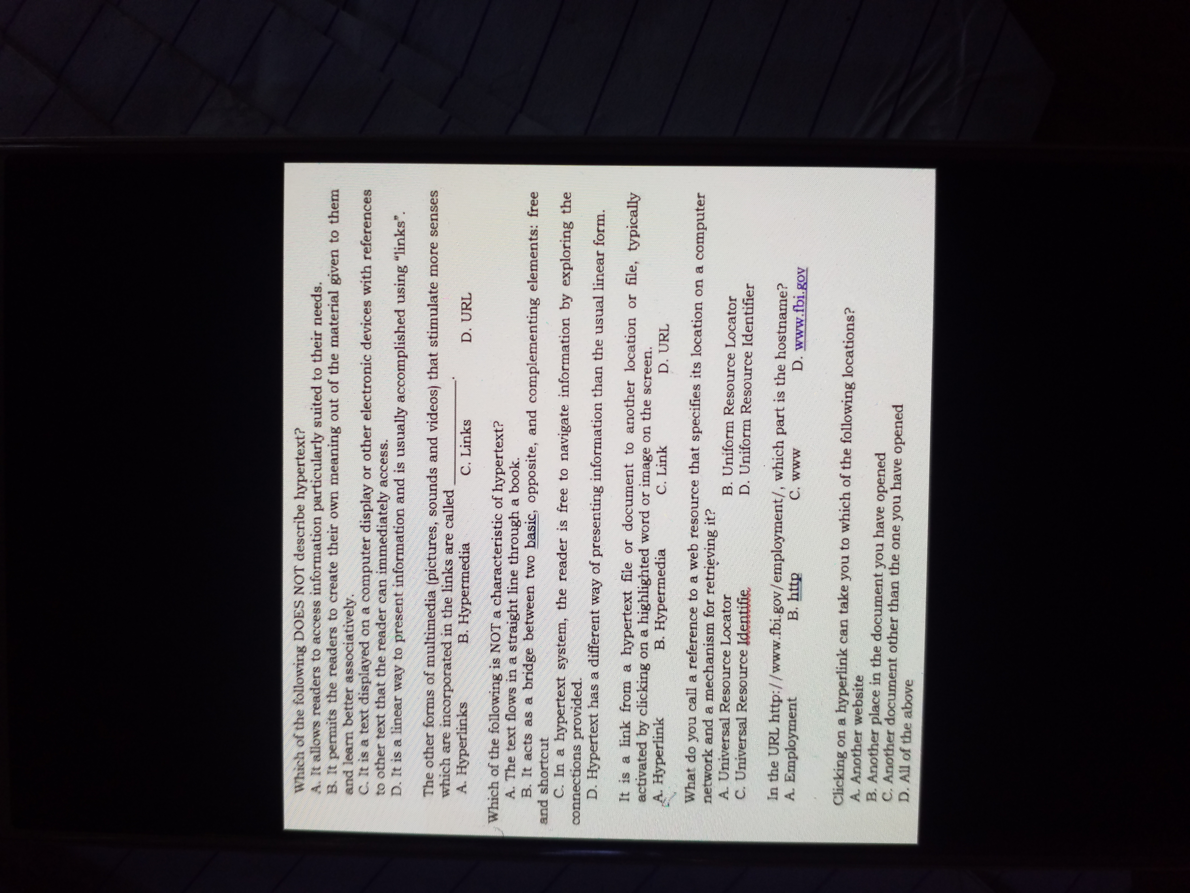 answer this Which of the following DOES NOT