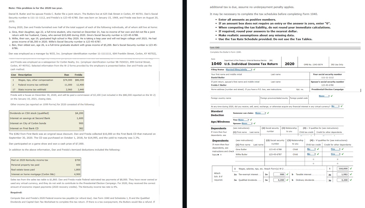 Note: This problem is for the 2020 tax year.