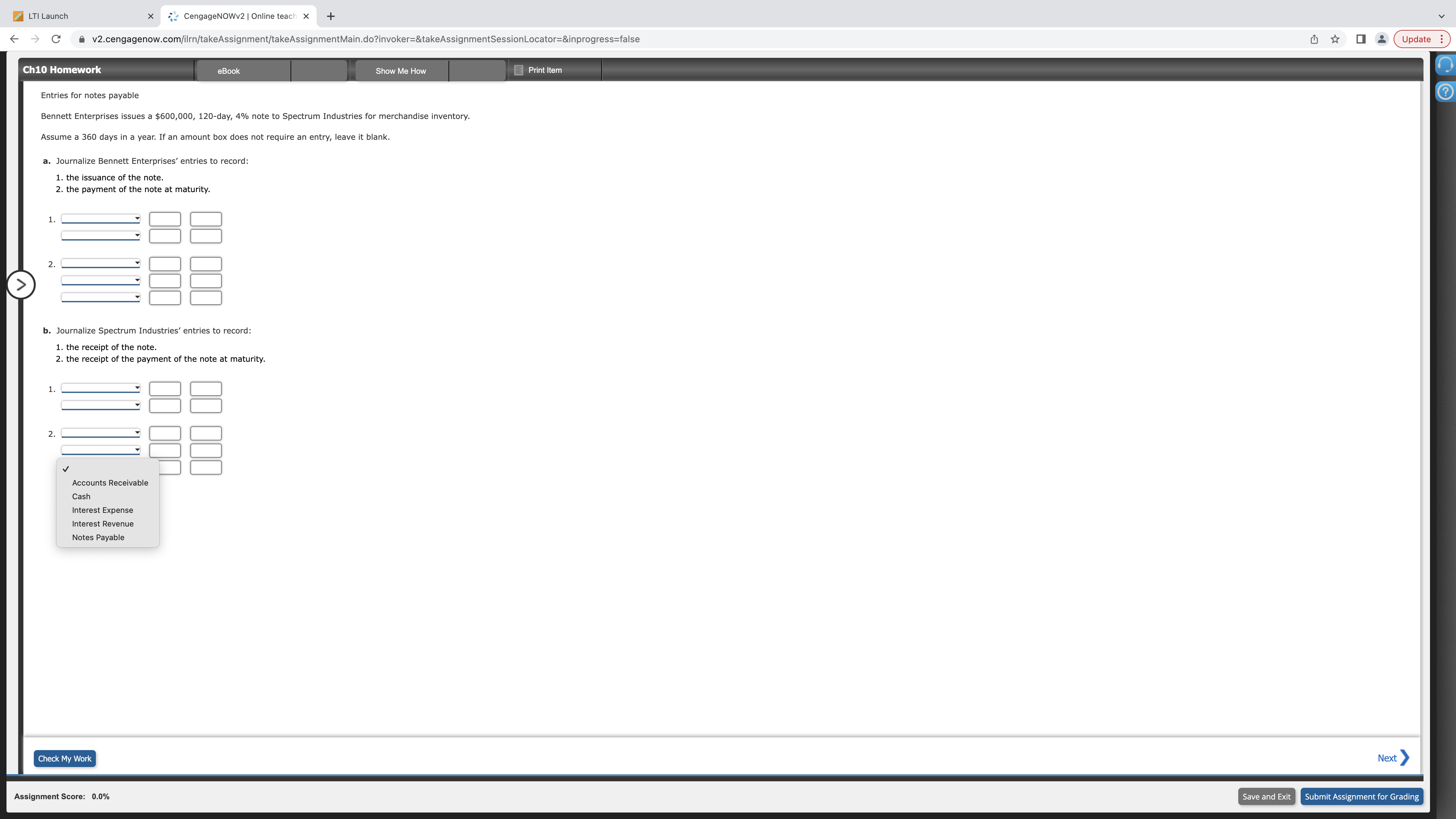 LTI Launch x CengageNOWv2 | Online teach x + < -