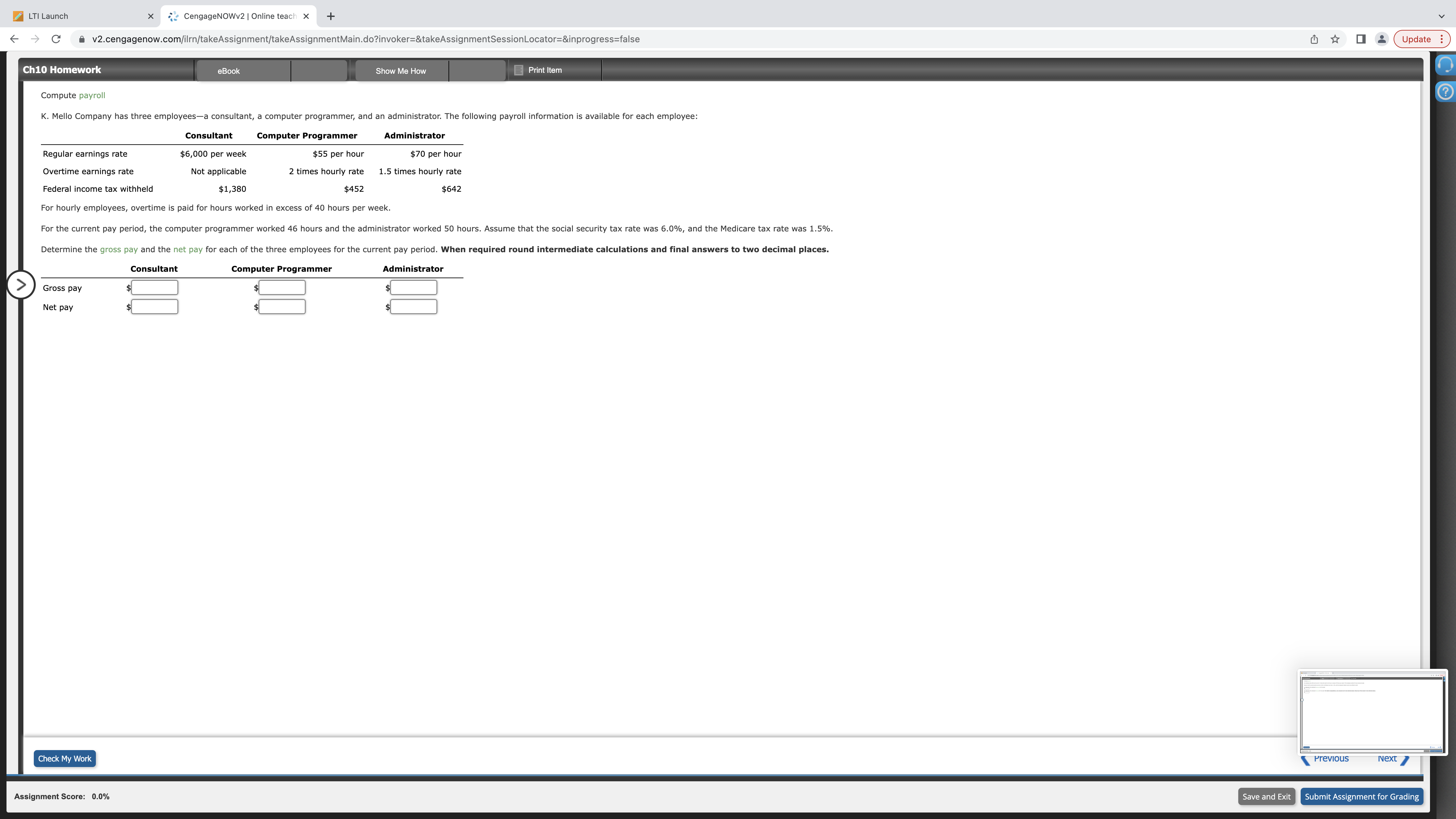 LTI Launch x CengageNOWv2 | Online teach x + < -