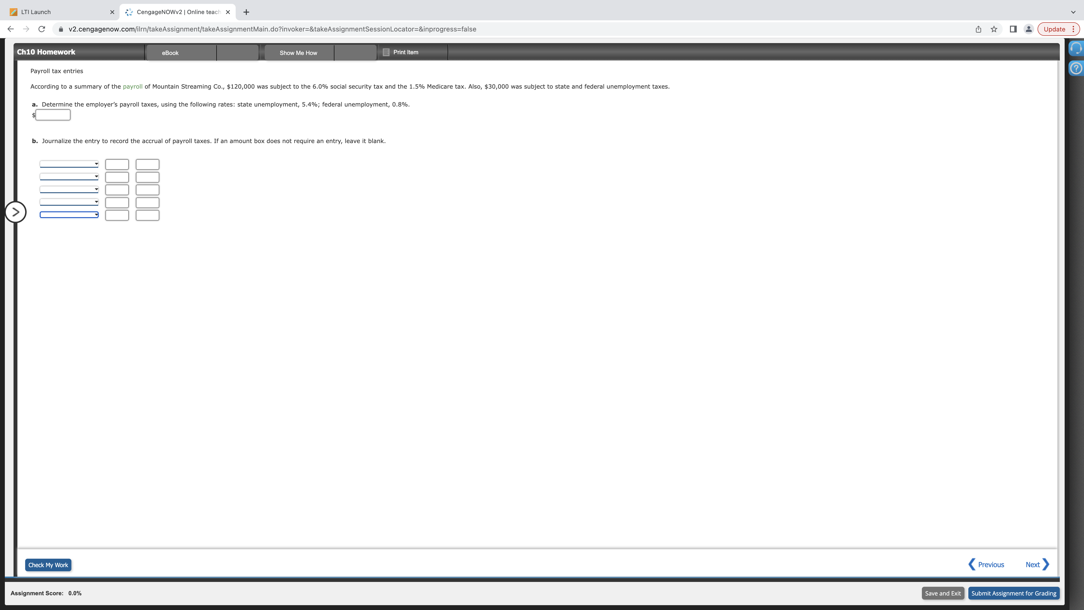 LTI Launch x CengageNOWv2 | Online teach x + < -
