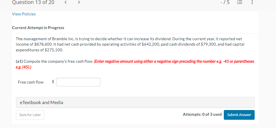 Question 13 of 20 < - 15 E View Policies Current