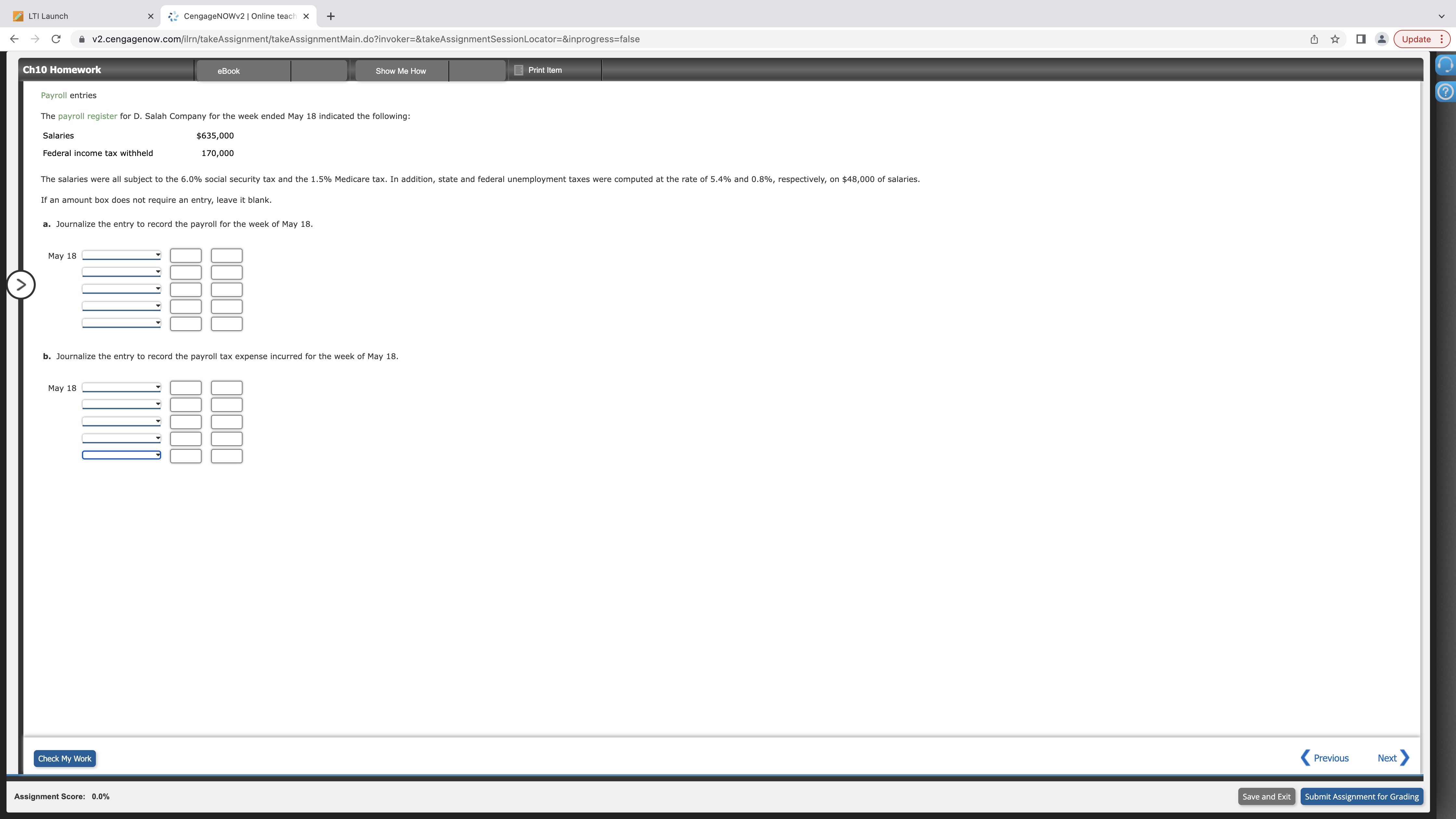 LTI Launch x CengageNOWv2 | Online teach x + < -