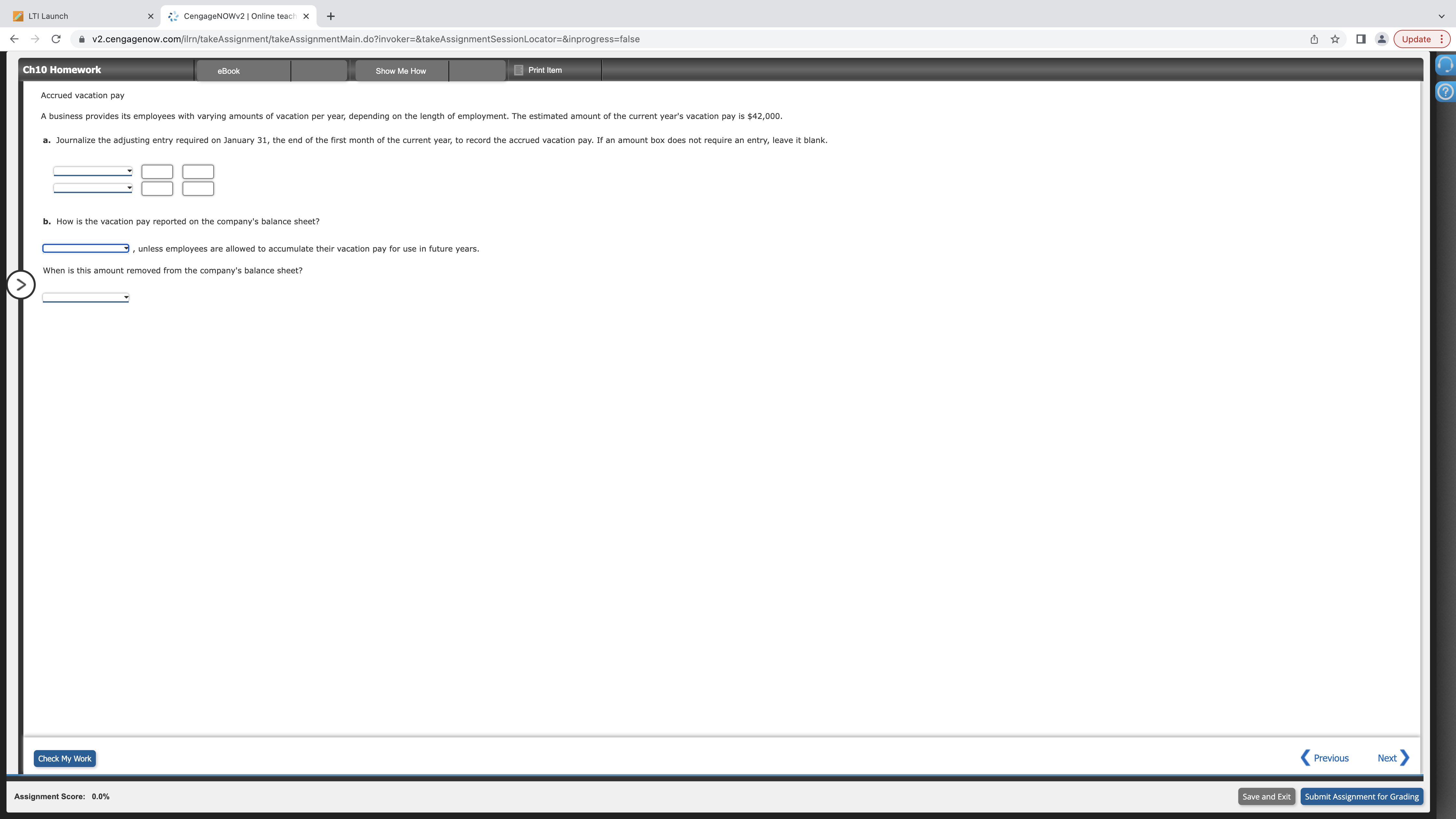 LTI Launch x CengageNOWv2 | Online teach x + < -