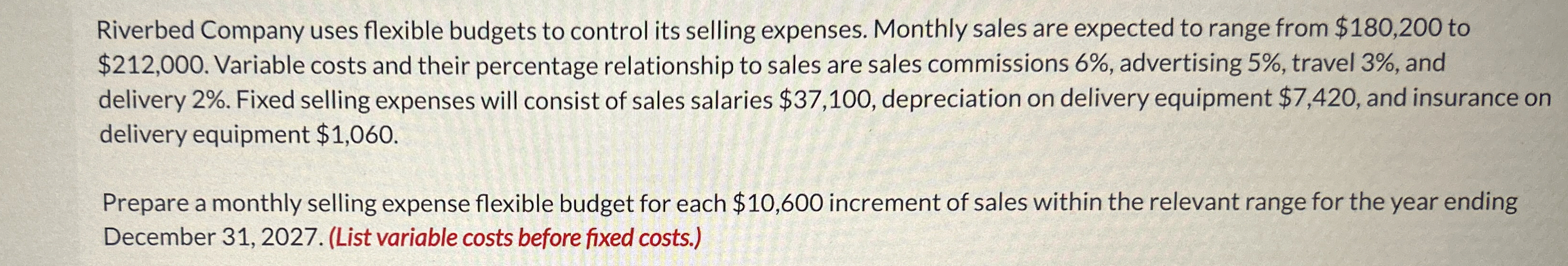 Riverbed Company uses flexible budgets to control