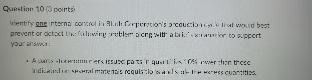 Question 10 (3 points) Identify one internal