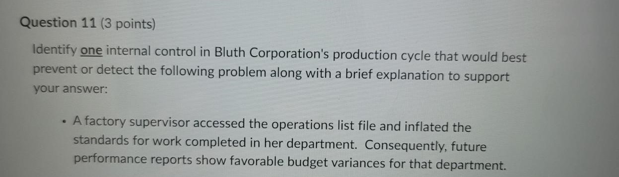 Question 10 (3 points) Identify one internal