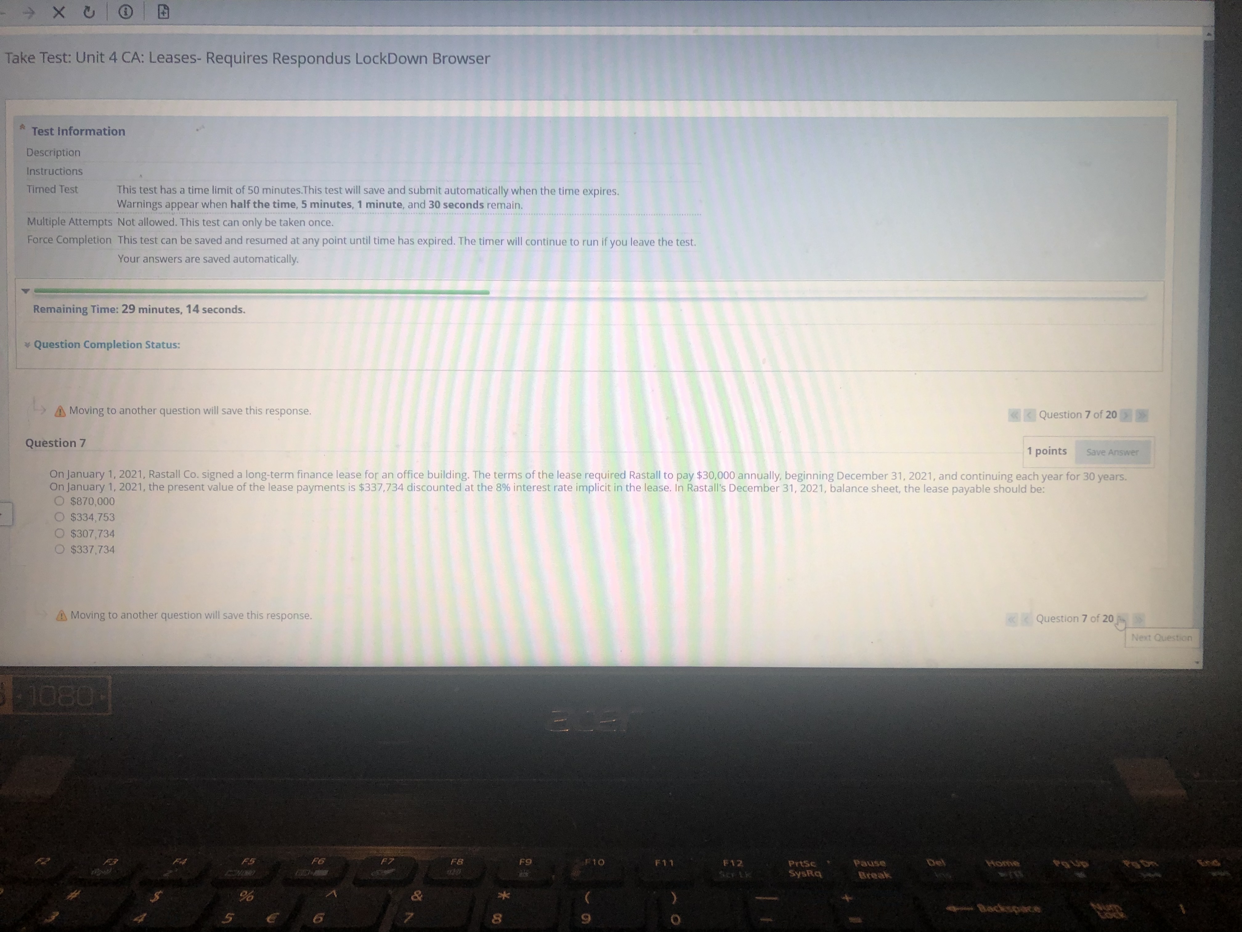 Take Test: Unit 4 CA: Leases- Requires Respondus