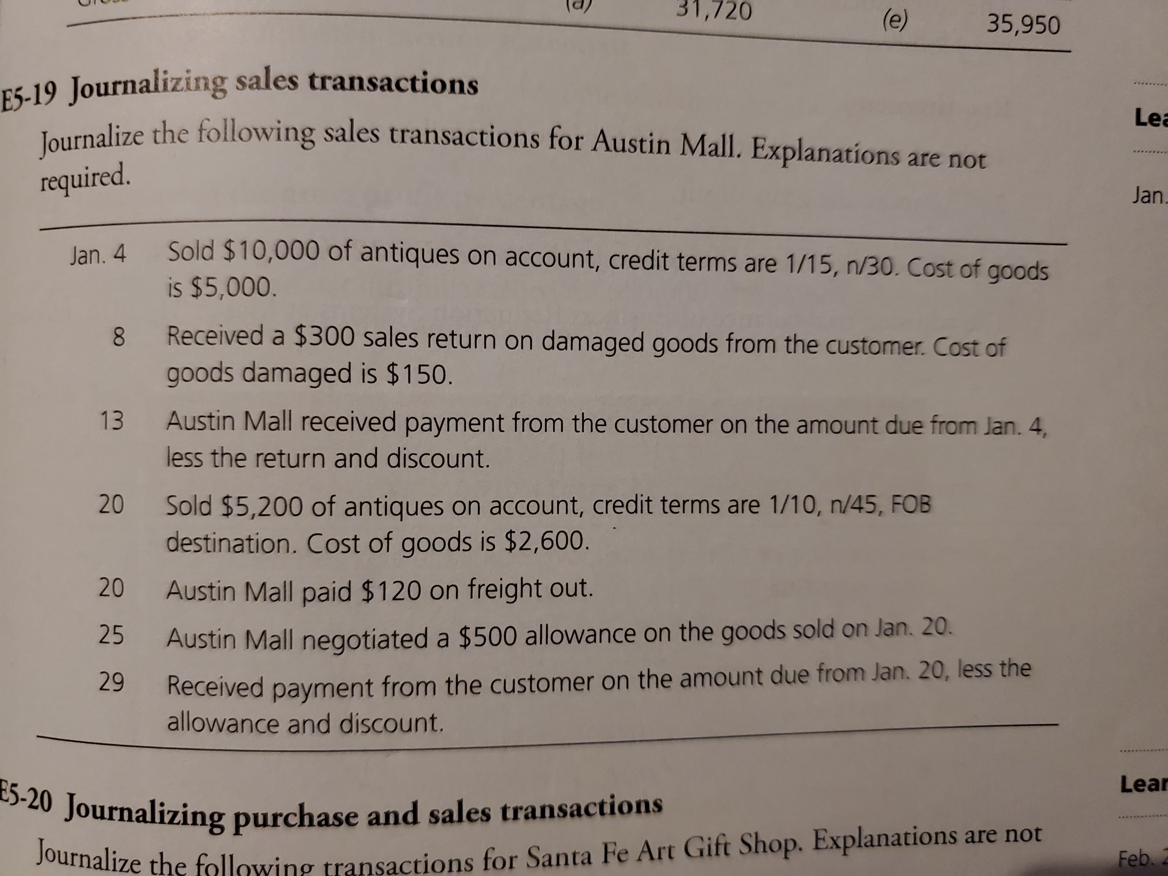 31,720 (e) 35,950 E5-19 Journalizing sales