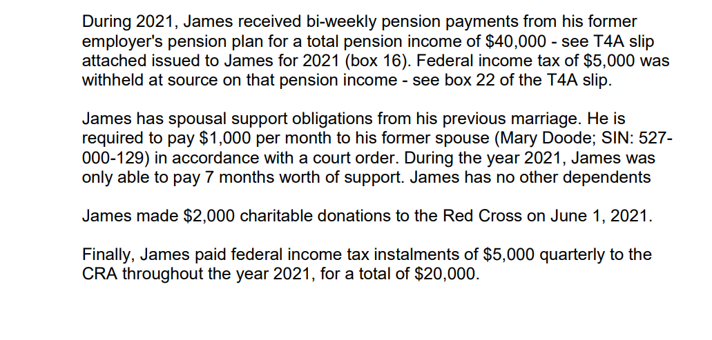 INFORMATION TO USE FOR THE TAX RETURN CASE STUDY:
